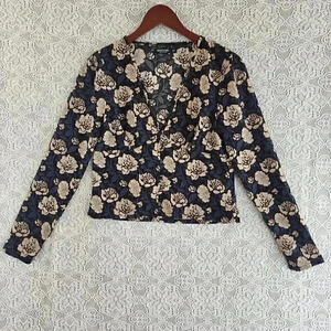 Nasty Gal Rose Floral V Neck Long sleeve Chiffon Crop Top Women's 2